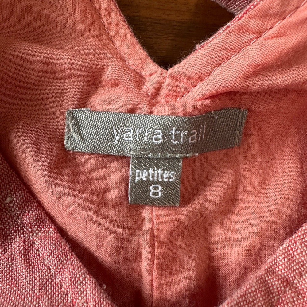Yarra‎ Trail Linen Midi Dress 8 Petite Coral Red Puffed Sleeve Classic Summer - Picture 6 of 13